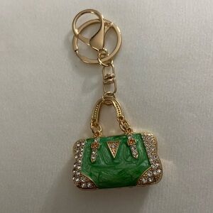 Green and Gold Keychain/Bag Charm with Rhinestones